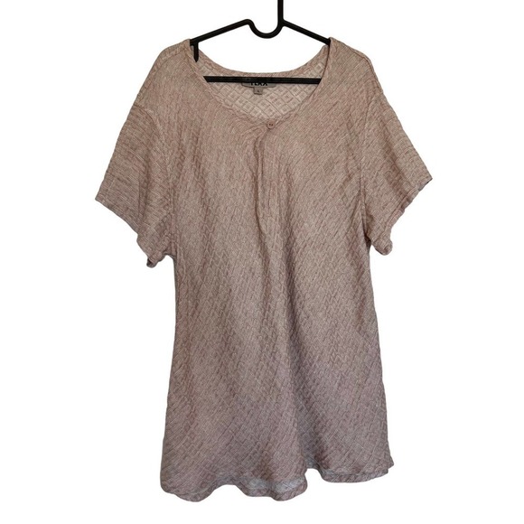 FLAX 100% Linen Soft Mauve Diamond Pattern Top Size Large Lagenlook Minimalist - Picture 1 of 7